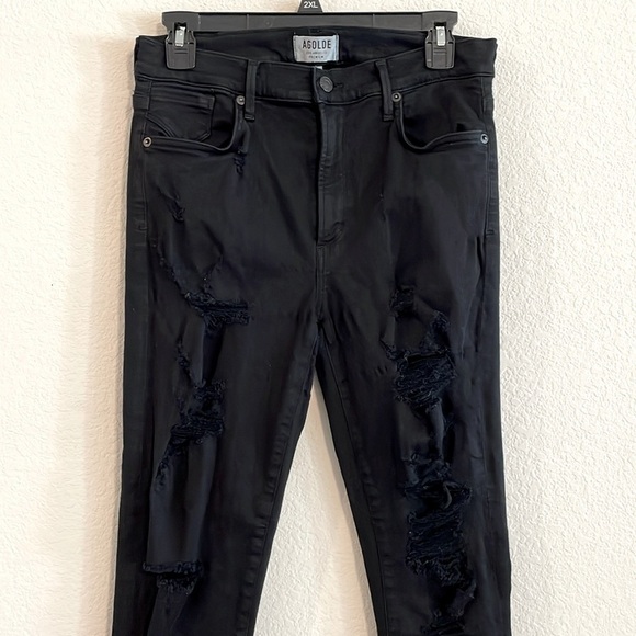 Agolde Women’s Sophie Jeans Size 30 Black Cotton Spandex Distressed Whimsigoth - Picture 6 of 17
